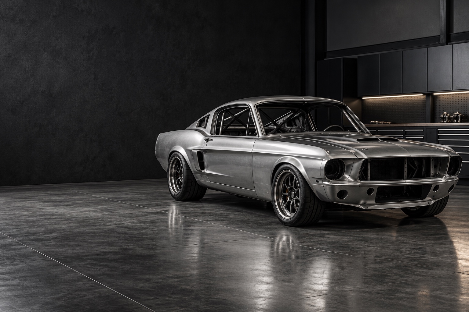 A race car taking shape in a workshop